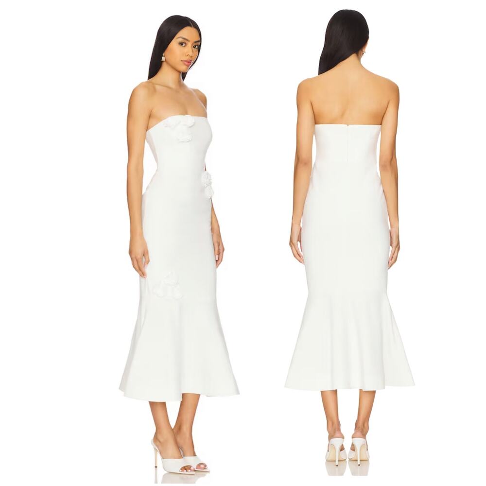 Likely Cream Ivory Ilene Rosette Mermaid Hem Strapless Midi Dress Womens 6